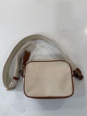 J. Crew Cream Canvas Belt Bag with Brown Trim